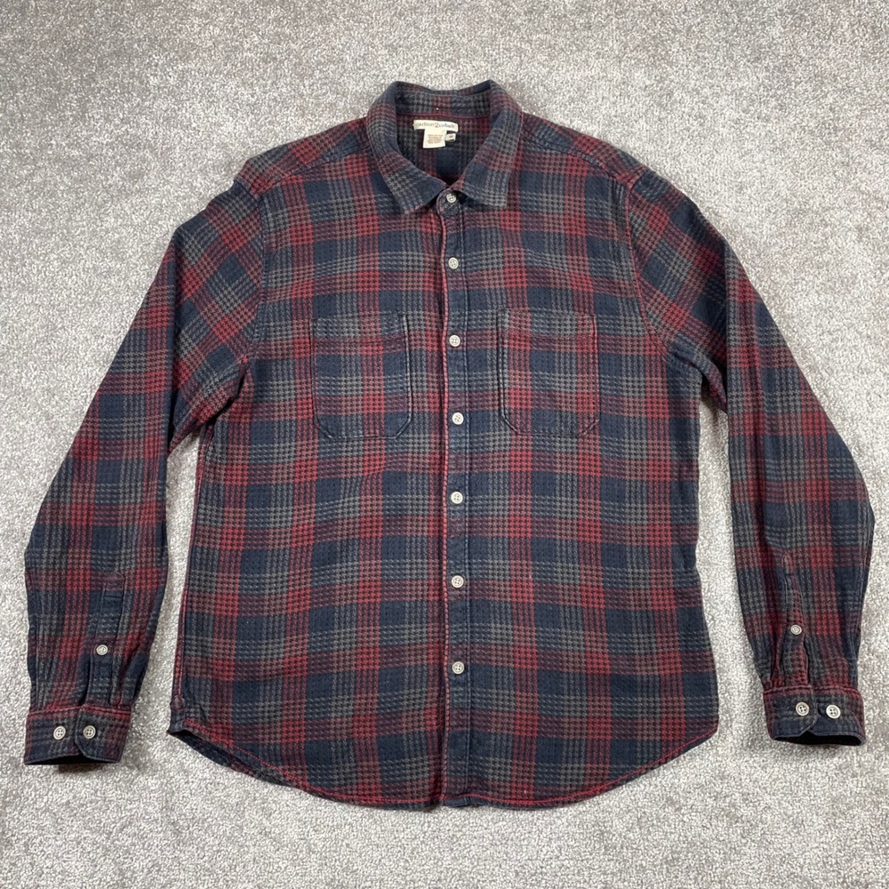 Carbon 2 Cobalt Flannel Shirt Mens Medium Plaid Button Up Cotton Red Black Gray - Picture 2 of 14